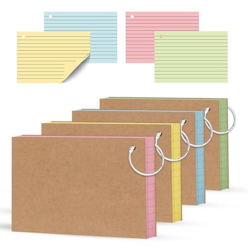200 Count Colored Index Cards 3x5 Inch，Flashcards with Ring 4 Color，Heavy Weight Lined Ruled Note Cards for Studying, Office, School and Home