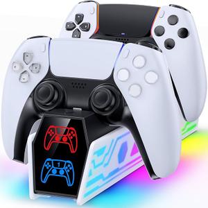 PS5 Controller Charger for Commodore 64 Game, PS5 Charging Dock for Original & Edge with LED & RGB Lighting Mode,Fast Controller Charging Station Stand for PlayStation