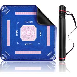Mahjong Mat- Non-Slip and Noise Reduction Mahjong Table Mat with Carrying Bag, 31.5x31.5 Inch Waterproof Surface Mahjong Mats for Poker, Card, Dominoes, Board & Tile Games. (Blue)