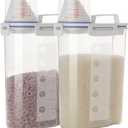 2 Pcs 5.5 LB Rice Storage Container, Airtight Cereal Flour Dispenser with Pouring Spout & Measuring Cup, Kitchen Plastic Clear Dry Food Storage Bin for Grain Oatmeal Snacks Pet Dog Food