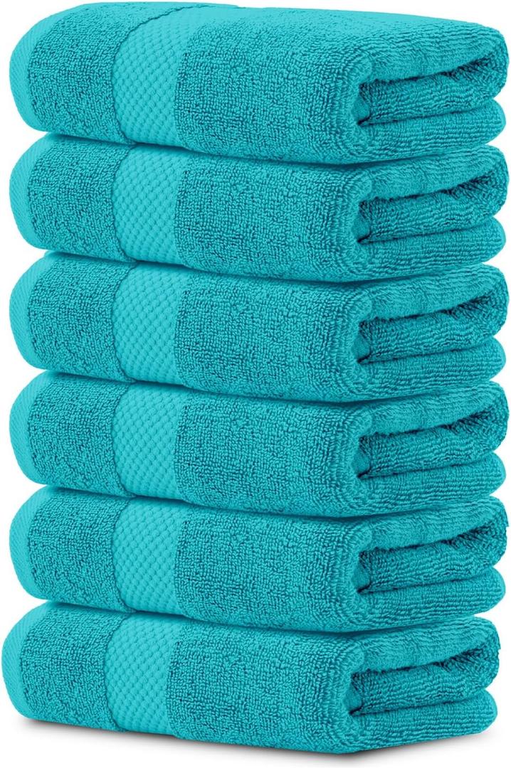 White Classic Luxury Hand Towels | Cotton Hotel spa Bathroom Towel | 16x30 | 6 Pack | Aqua (13: Ocean Aqua)