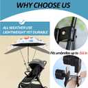 Universal 360 Adjustable Stroller Umbrella Attachment - Stainless steel Umbrella Holder for Chairs, Bikes & Wheelchairs, Easy Install Clamp Fits 0.6-1.2in Handles with Secure Lock