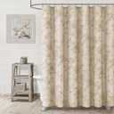 Farmhouse Floral Linen Shower Curtain, Vintage Beige Pattern Rustic Shower Curtains for Bathroom, Tan Taupe,72x78