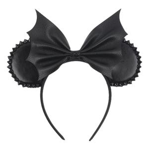 JIAHANG PU Mouse Ear Black Headband with Rivet, Halloween Bat Hair Bow Hairband, Festival Masquerade Party Decoration Role Play Headwear for Women Girls