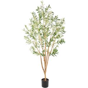 7ft Super Fuller Faux Olive Tree with Multiple Real Wood Trunks, 84in Olive Trees Artificial Indoor with Realistic Fruits & Leaves, Fake Olive Tree for Indoor & Outdoor Home Office Dcor (Basic Pot)