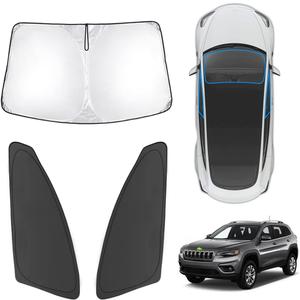 Karltys 3PCS Windshield Sun Shade for 2014-2024 Jeep Cherokee, Front and Side Window Sunshade Cover Custom Fit Cherokee, Foldable Sun Visor Protector Keep Your Car Cool, Thick 210T Material