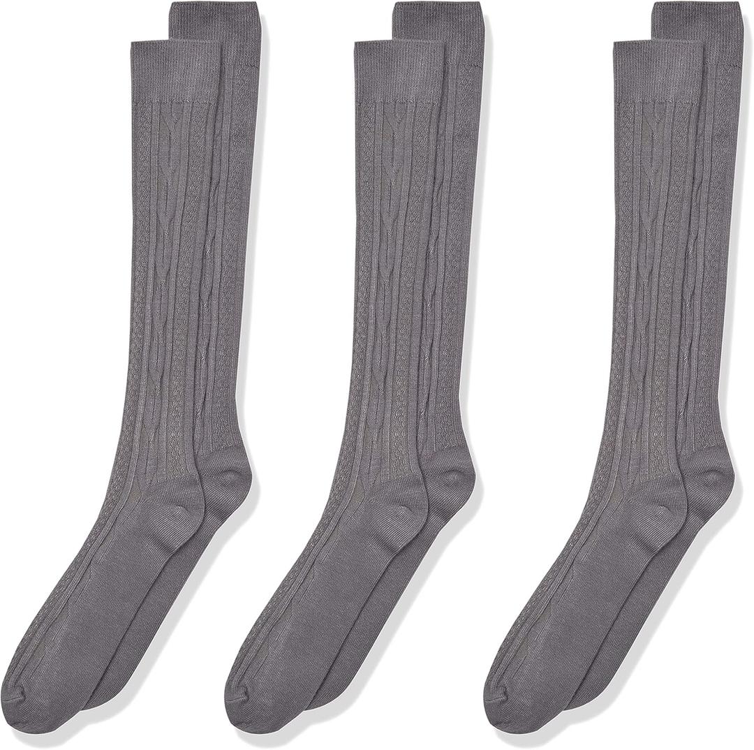 Jefferies Socks Girls 7-16 School Uniform Acrylic Cable Knee High 3 Pair Pack (Small, Grey)
