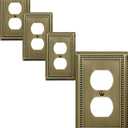 Single Duplex Outlet Light Switch Cover Belaire Beaded Metal Wall Plate, 4-Pack Antique Brass 1 Gang, for Receptacle Light Switch, Switch Cover Decorative Wallplate, Durable