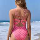 ZAFUL Women's One Piece Swimsuit Tummy Control Slimming Swimwear Floral Double-Strap Back Cut Out Bathing Suit (L)