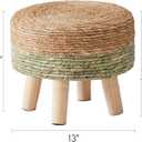 Cpintltr Ottoman Natural Seagrass Footrest Poufs Hand Weave Round Foot Stool for Couch Desk Soft Step Stool Padded Foot Rest with Pine Legs for Living Room Bedroom Natural/Green