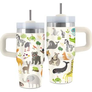 Animal Lovers Gifts for Daughter Women, 14 Oz Animal Tumbler with Handle & Straw, Thanksgiving Christmas Birthday Gift for Daughter Friend Teen Girl Sister Bestie, Animals Cup for Son, 1 PCS