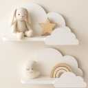 BugyBagy Cloud Wall Shelf Decorative Wooden Floating Shelf for Nursery, Kids Room Multiple Colors & Light Options (White Cloud Shelf Set of 2 No Light)