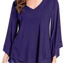 Womens Blouses and Tops Dressy Casual Fashion 3/4 Sleeve Summer Ladies Tunic Tops Loose Fit for Work Party V Neck Mesh Shirt (Large)