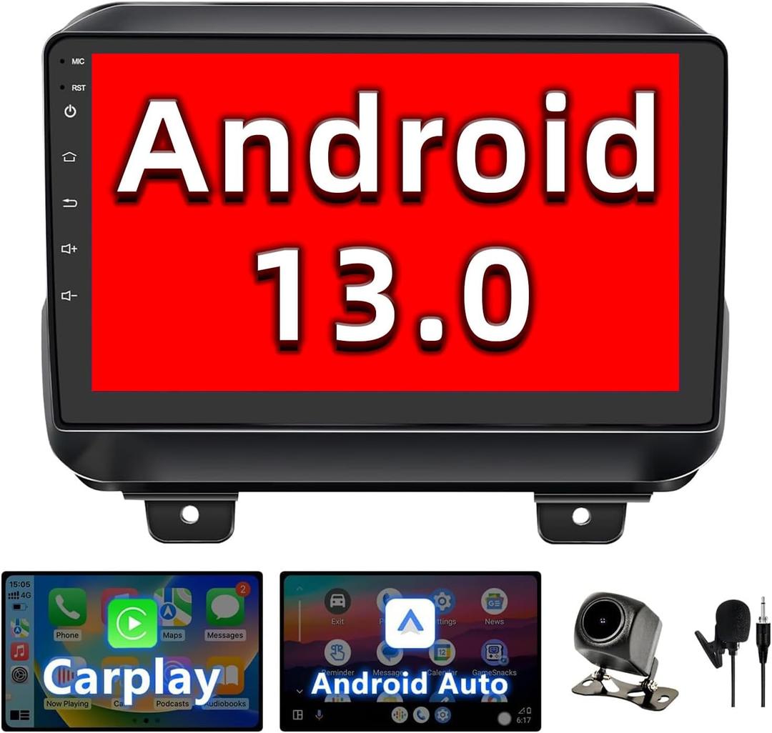 Android 13 Car Stereo Radio Compatible with Jeep Wrangler JL 2018 2019 2020 2021 Jeep Gladiator JT 2020 2021 Wireless CarPlay Android Auto 9" Touch Screen Bluetooth Audio GPS Navigation Mirror Link