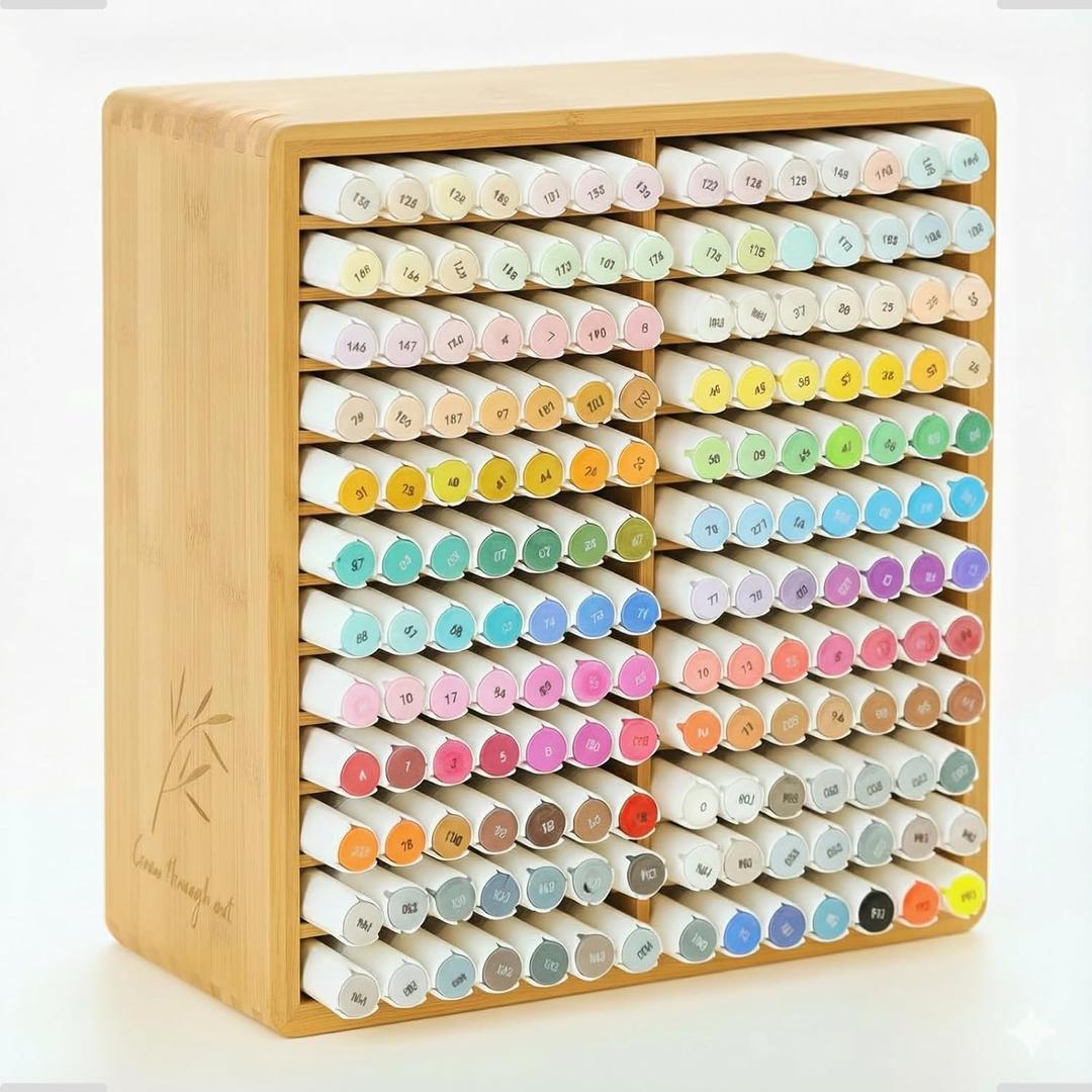 Marker Organizer for 168 Markers, Bamboo Wooden Desk Storage Organizer Rack, Markers Pens Pencils Art Brushes Storage Holder for Home Classroom Office Decor