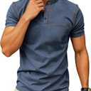 Mens Casual Short Sleeve Henley Shirt Button Front T Shirt with Pocket Lightweight Breathable Summer (Blue, M)