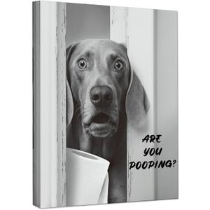 Poecinvi Funny Weimaraner Bathroom Canvas Wall Art, Black and White Funny Weimaraner Canvas Wall Art for Bath Room Washroom Restroom Decor, Dog Bathroom Decor, 15x12 Framed