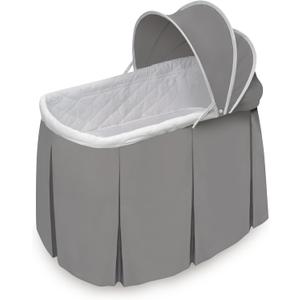 Badger Basket Cuddles Doll Bassinet with Canopy - Fits 18 to 20 Inch Dolls, Includes Storage Basket and Bedding - Pretend Play Nursery Bed for Kids - Gray