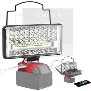 Cordless LED Work Light Compatible with Milwaukee 18V Battery - Flood Construction Light Emergency Portable for Work Shop | Car Repair | Outdoor - 145W 14500Lumen with USB & Type-C Charging