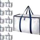Simple Deluxe 10 Pack Heavy Duty Moving Bags with Reinforced Zippers & Comfortable Handles, Extra Large Foldable Storage Totes for Clothes, College Dorm, White