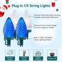 Brightown C9 LED Christmas Lights Outdoor, 66 ft 100 LED Strawberry String Lights, Waterproof Commercial Grade Extendable for Outside Roofline Patio Home Xmas Decoration, Blue and White