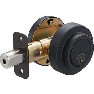 Amazon Basics Contemporary Round Deadbolt Door Key Lock, Easy Installation, Single Cylinder, Matte Black, 1-Pack