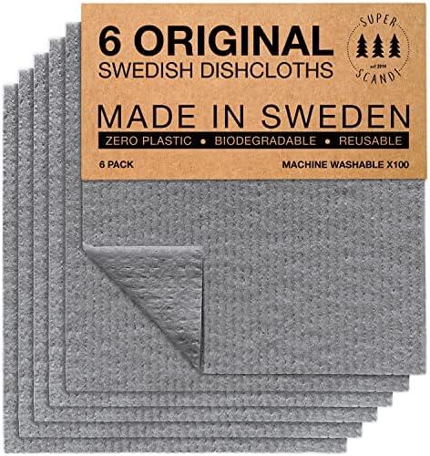 SUPERSCANDI 5 Pack Swedish Dishcloths for Kitchen - 100% Biodegradable & Compostable Reusable Paper Towels Washable, Food-Safe & Without Plastic - Dish Rags Suitable for Any Surface, Grey
