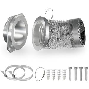 Magnetic Dryer Vent Coupling Connector Kit with Quick-Release Pull Ring 4"x3.3ft Flexible Duct, 2 Clamps, Fast Cleaning Maintenance