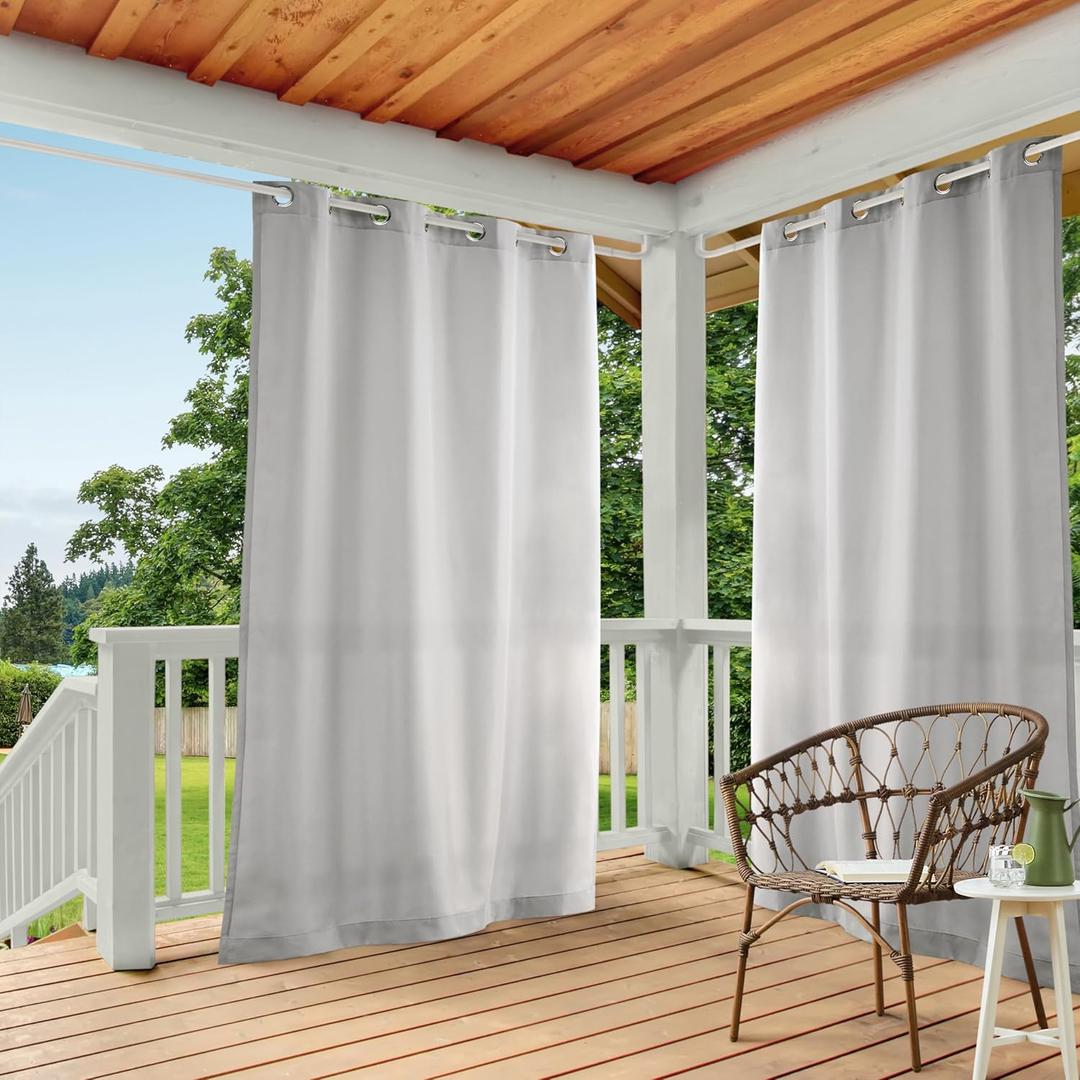 TOWN & COUNTRY BASICS Cabana Solid Heavyweight Indoor Outdoor Curtains, Light Filtering Opacity with Grommet Top, Water Repellent, 2-Pack Set, 54"x108", Cloud Grey
