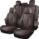 HChengkikz Nappa Leather Car Seat Covers Full Set, Brown Car seat Protector 5 Seats, Waterproof Car Seat Cushion, Universal Automotive Seat Covers Fit for SUV Truck Pick-up Sedan, Front and Rear