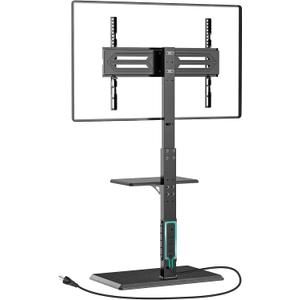 WALI Floor TV Stand with Power Outlet & AV Shelf, Tall TV Stand Mount for 32-75 inch TV up to 110 lbs, Swivel and Height Adjustable TV Stands with Wood Base for Bedroom, Office(TVDVD-6P), Black