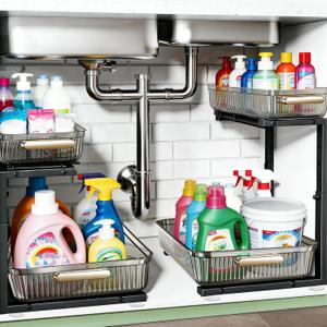ARSTPEOE Under Sink Organizer - 2 Packs Multi-Purpose Pull-Out Storage Organizers, Slide out Pull out Cabinet Organizer Shelf, Storage for Kitchen Bathroom, Clear
