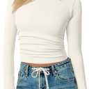 TOB Womens Shirts Long Sleeve Crew Neck Basic Fitted Crop Tops Casual Fashion T-Shirt for Women (Beige, M)