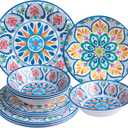Melamine Dinnerware Sets, 12-Piece Dinner Dishes Set for 4, Durable & Non Breakable Plates Bowls Set, Shatterproof BPA-Free Dishware for Outdoor Dining,Picnic,Camping,RVPaisley Design