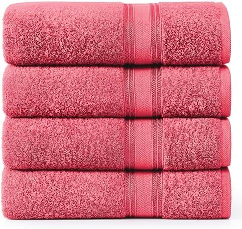 LANE LINEN Large Bath Towels Set (30" x 60") - Zero Twist 100% Cotton Bathroom Towels, Super Absorbent Luxury Bath Towels, Quick Dry Shower Towels, 4 Piece Extra Large Bath Towel Set - Honeysuckle