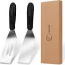 Small Metal Spatula for Kitchen Use, Mini Serving Turning Flipping Spatulas Set, 2 Pieces Stainless Steel Spatula for Cake Brownies Cookies Pie Pancakes Eggs, Cut Serve Turner for Cooking Baking