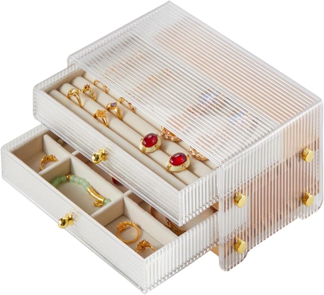 Jewelry Box Organizer with Acrylic Lid, 2-Layer Jewelry Storage, with 2 Drawers, Modern Style, Gift for Women, 9 x 5.4 x 4.6 Inches,Organizer for Earring, Ring, Necklace, Bracelets