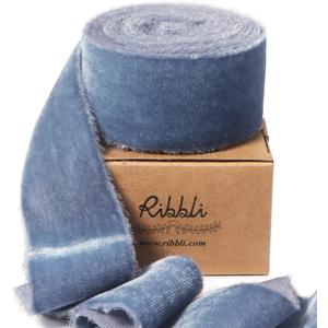 Ribbli Dusty Blue Velvet Ribbon 1.5 Inch Handmade Frayed Vintage Christmas Ribbon for Gift Wrapping Christmas Tree Ornament Wreath Craft Home Decor -3 Yards