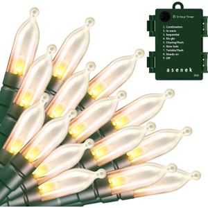 Battery Operated String Lights, 50 LED 18ft Christmas Lights Mini Lights with Timer & 8 Modes, for Christmas Tree Wreath Party Wedding Thanksgiving Decoration, Warm White