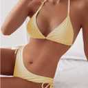 SweatyRocks Women's 2 Piece Bikini Set Striped Halter Triangle Swimsuit Backless High Cut Cheeky Bathing Suit (Yellow, L)
