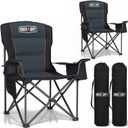 Overmont Oversized Folding Camping Chair - 450lbs Support with Padded Cushion Cooler Pockets - Heavy Duty Collapsible Chairs for Sports Garden Beach Fishing (2pcs, Black)