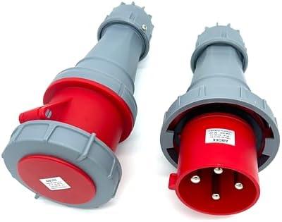 125A 4Pin Male+Female Connector,(Compatible with 100amp Electrical),380V-415V 3P+E 6H Industrial Waterproof Connector, IEC60309 IP67 Industrial Plug&Socket,Cable Coupling Connector(1Set)