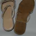 OYOANGLE Women's Rhinestone Strappy Open Toe Slide Sandals Slip on Casual Flat Sandals (6, Apricot)