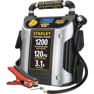 Stanlety J5C09D 1200 Peak Amp Automotive Jump Starter, Portable Power – 2.1A/10W USB Port, 120 PSI Air Compressor