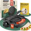 SIRCLES Tortilla Press 12 Inch Cast Iron - Extra Large, Heavy Duty 12 Inch Tortilla Press - Ebook Tortilla recipes - 5 Non-Slip Rubber Feet - Pre-Seasoned 