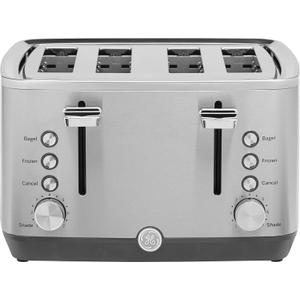 GE Stainless Steel 4 Slice Toaster | Extra Wide Slots for Bagels, Breads, Waffles & More | 7 Shade Options | Countertop Kitchen Essentials | 1500 watt