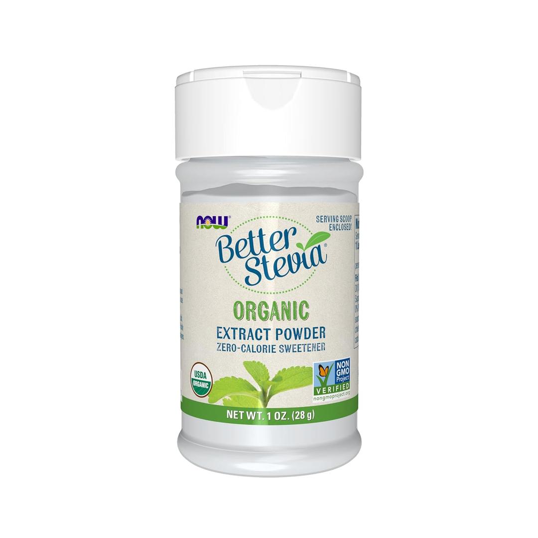 NOW Foods, Certified Organic Better Stevia, Extract Powder, Zero-Calorie Sweetener, Certified Non-GMO, 1-Ounce(Pack of 1) (EXP 02/29/32)