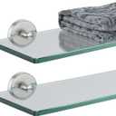 JQK Bathroom Glass Shelf, Tempered Glass Shower Storage 20 by 5 inches, 304 Stainless Steel Brushed Finish Wall Mount, 2 Pack, TGS101L20-BN-P2