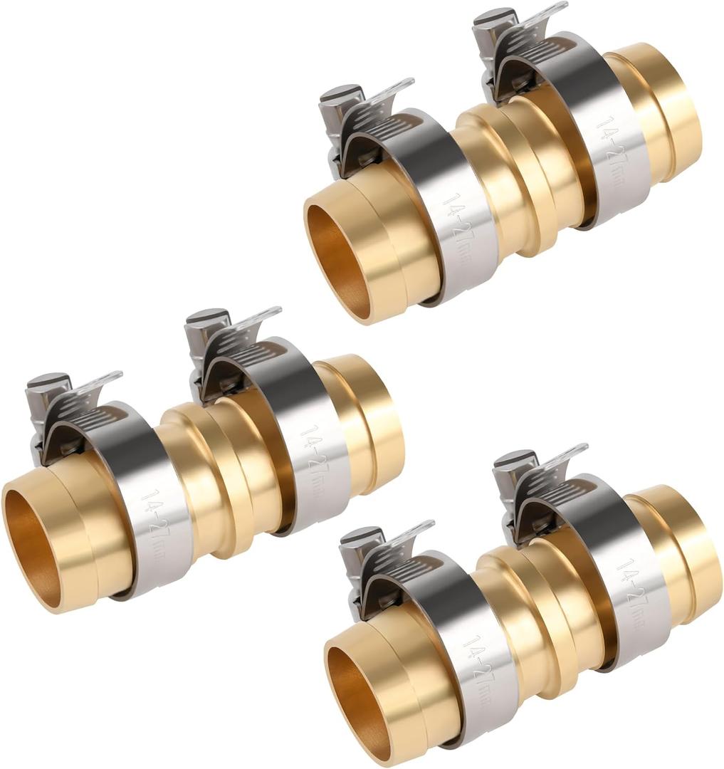 3/4" Brass Garden Hose Repair Kit, 3 Pack Heavy-Duty Water Hose Mender with Stainless Steel Clamps, Hose Repair Fittings for 3/4 Inch Garden Hose Splice & Extension