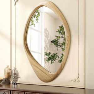 AAZZKANG Large Wall Mirror with Irregular Wood Framed 24"x16" Decorative Asymmetrical Hanging Mirrors for Bathroom Bedroom Living Room Entryway